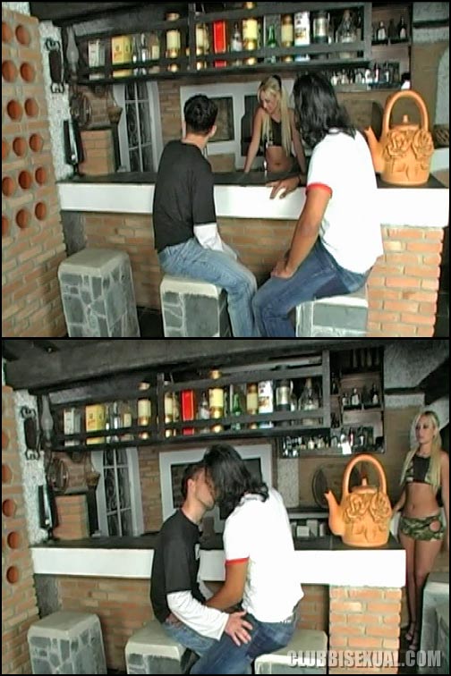 Bi orgy. Cute Barmaid Joins Two Hot Bi Guys - XXX Dessert - Picture 1