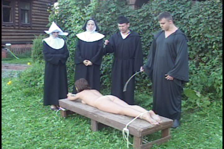Outdoor convent caning for naked girl tied - Unique Bondage - Pic 1