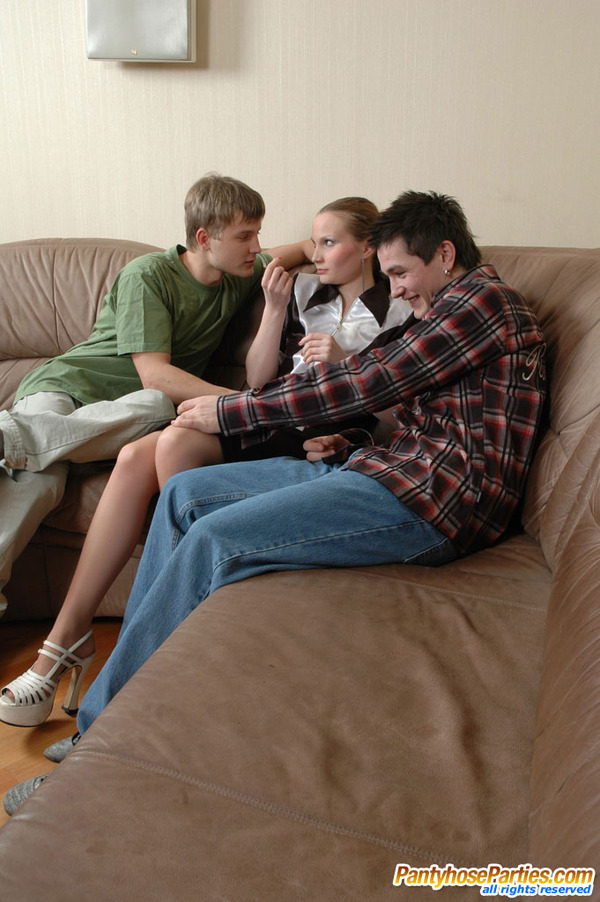 Relaxed nyloned babe getting to fucking and sucking in crazy group MMF action - XXXonXXX - Pic 1