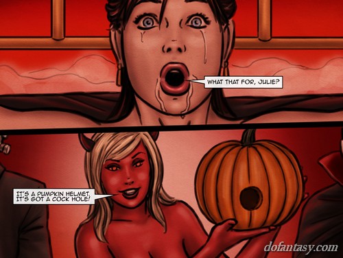 Fiends grope a slave with a pumpkin on - BDSM Art Collection - Pic 1