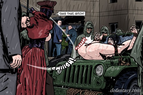 Naked slave endures public flogging. - BDSM Art Collection - Pic 2