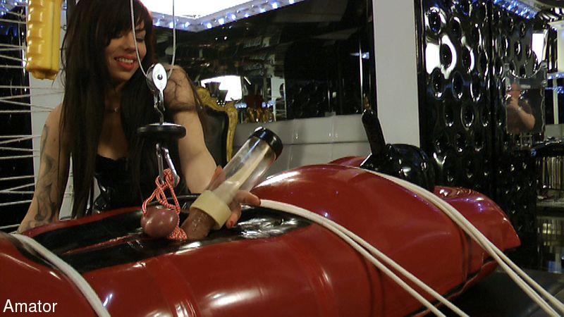 Latex gimp has his cock teased while in a f - XXX Dessert - Picture 3