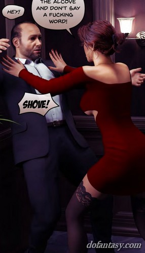 Sexy big boobs brunette in red dress is - BDSM Art Collection - Pic 3