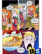 Cartoon redhead Kim Possible having dirty threesome fun.