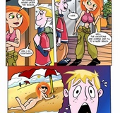 Cartoon redhead Kim Possible having dirty threesome fun.