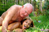 Young old sex. Horny grandpa banging a skinny teenage girl in a forest.