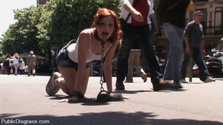 Public nudity. Beautiful redhead tied up, - Unique Bondage - Pic 1