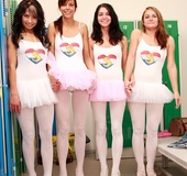 Hot lesbian. Four cute lesbian girls practising their ballet lessons.