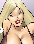 Comic sex pics. Three sexy girls are looking for a huge cock.