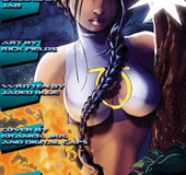 Adult comic toons. Frightened girl wandering in the dark.