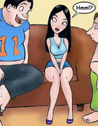 Adult cartoons. Three guys want to fuck a glamorous woman.