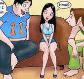 Adult cartoons. Three guys want to fuck a glamorous woman.