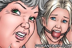 Slave cartoons. Mama trains two slave girls to serve her retarded son!