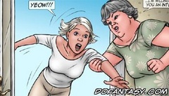 Slave cartoons. Mama trains two slave girls to serve her retarded son!