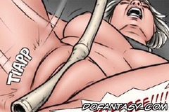 Bdsm art. Slave girl gets her pussy whipped by bamboo stick!