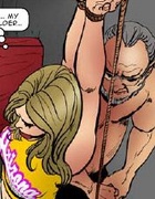 Bdsm comics. Tied blonde cheerleader asked to sit on huge dildo!