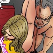 Bdsm comics. Tied blonde cheerleader asked to sit on huge dildo!