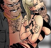 Bondage comics. Cruel master inserts a long toy into his slave girl's