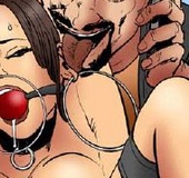 Bondage toons. Slave blows and tit fucks her master's cock!