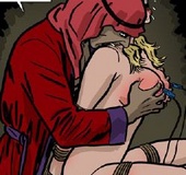 Slave art. Cruel master fuck slave's ass and torture her nipples at the