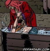 Horror comics. Her arabian master tortures her by the water!