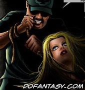 Slave cartoons. Busty blonde almost naked and tied!