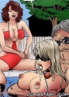 Horror comics. Son spying with binoculars for sexual games of his mommy!