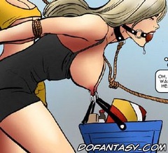 Bondage art. The guy bought a carrot, she will visit today to his girlfriend's pussy.