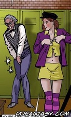 Sado comic. Girls go to blouses but without a bra.