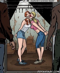 Bondage cartoons. Girls stuffed a gag in her mouth, tied up and stuffed in a warehouse.