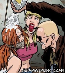 Bondage cartoons. Girls stuffed a gag in her mouth, tied up and stuffed in a warehouse.