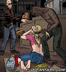 Slave girl comics. Defenseless girl lies on the chalkboard and around the two brutal men.