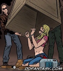 Slave girl comics. Defenseless girl lies on the chalkboard and around the two brutal men.