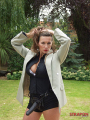 Jane is wearing a long overcoat and her - Unique Bondage - Pic 14