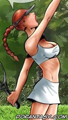 Submission art. Chick with big buffers, playing tennis, her tits jump as well as a ball.