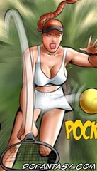 Submission art. Chick with big buffers, playing tennis, her tits jump as well as a ball.
