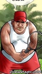 Submission art. Chick with big buffers, playing tennis, her tits jump as well as a ball.