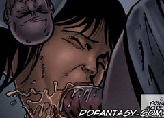 Slave girl comics. Brunette tied to a pole by a dick and twirl in front of his nose.