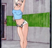 Bondage comics. Hot blonde with a transparent jacket exciting tied and