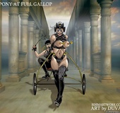 Bdsm art. Pony girls receive a proper training to please their masters!