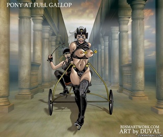 Bdsm art. Pony girls receive a proper training to please their masters!