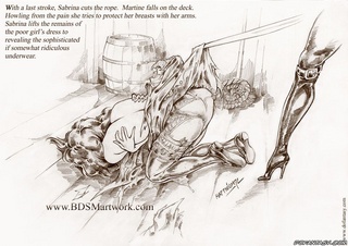 Horror comics. Sabrina continues her cruel sadistic session, very slowly, taking pleasure in every cut!