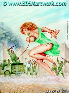 Adult bondage comics. Redhead girl captured in the rebe's camp!