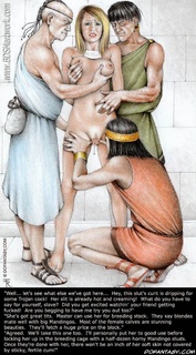 Slave girl comics. This slave's cunt is dripping for some Trojan cock!Her slit is already hot and creaming!