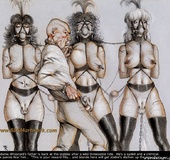 Torture drawings. Madame Whipcord's father is back at the stables after