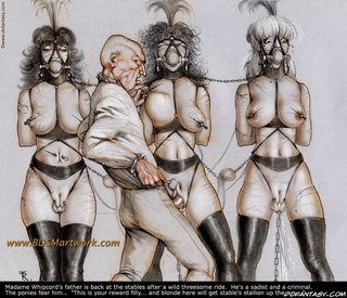 Torture drawings. Madame Whipcord's father is back at the stables after a wild threesome ride! He's a sadist and criminal!