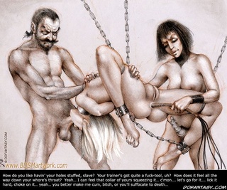 Sado comic. How do you like having your holes stuffed, slave? Your trainer's  got quite a fuck-tool, huh?