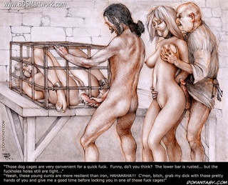 Submission art. Those dog's cages are very convenient for a quick fuck! Funny, don't you think?