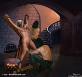 Torture drawings. Poor slave girls suffer inserting of different metal