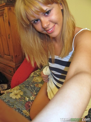 Little blonde teen babe received her fir - Picture 1
